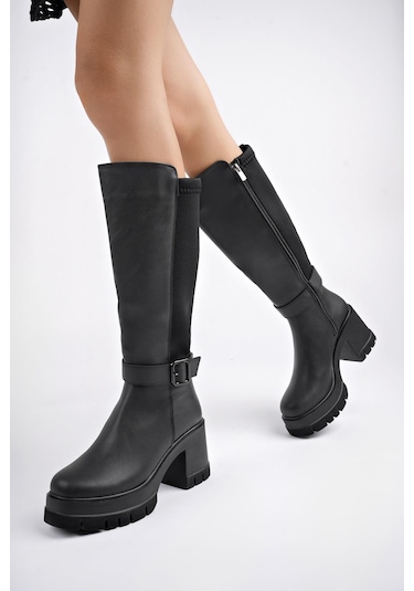 Muggo Arongo Garantili Kemer Detaylı Fermuarlı Platform Topuklu Kadın Bot 001