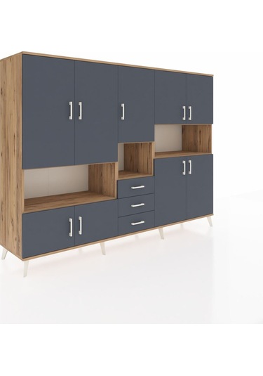 Hyperion Dolap 13 Raflı 3 Çekmeceli 9 Kapaklı 220x44x163 Çam-antr Çam-antrasit