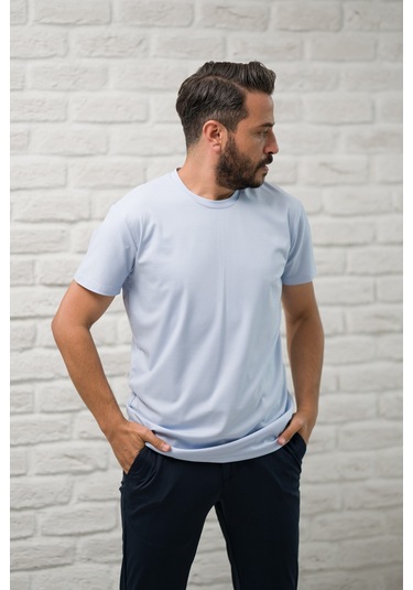 Paul Martin Slimfit Fit Bisiklet Yaka Rayon Kumaş Full Likralı T-shirt Buz Mavisi