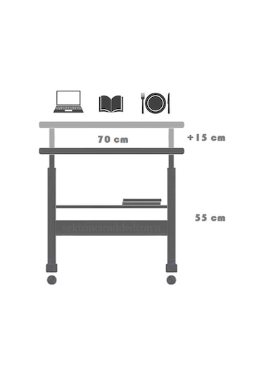 Yükseklik Ayarlı Ve Çift Raflı Laptop Sehpası - Çam Beyaz Atlantik Çam