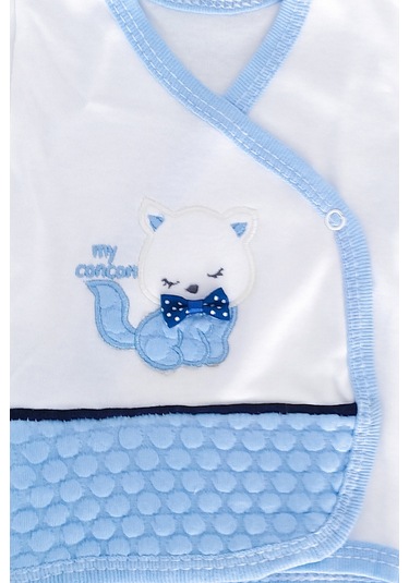 10 Parça Mavi Kedili Hastane Çıkışı Erkek Bebek Giyim Mavi