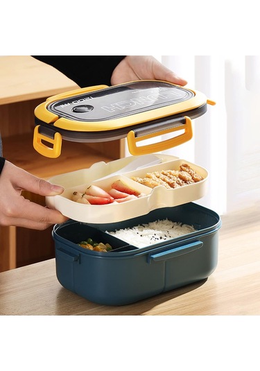 Moveevo 1.2l Mavi Çift Katlı Muhafaza Kutusu - İşçiler Ve Öğrencilere Uygun, Silikon O-ringli Leakproof, Sağlıklı Pp Malzeme, 260g Lacivert - Sarı