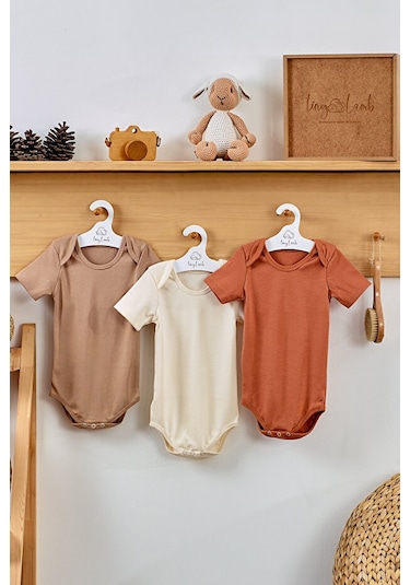 Tinylamb Buddy Bears Organik Kısa Kollu Bodysuitler 3 Adet Çok Renkli