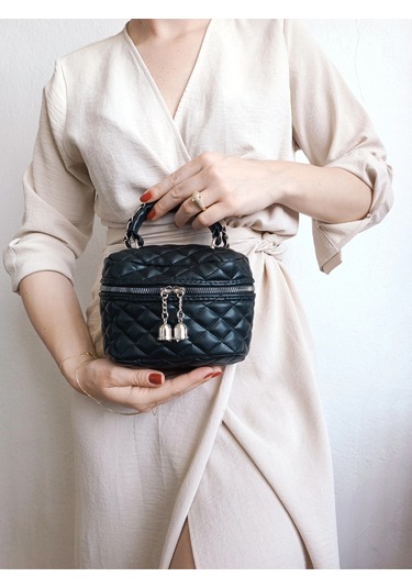 Glemix Leslie Siyah Kapitone Desen Kadın Kutu Crossbody Bag Siyah