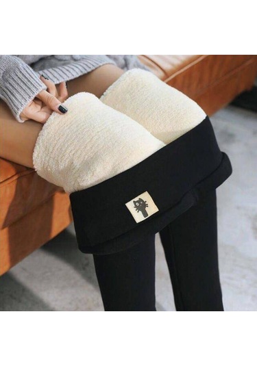 Soğuk Siyah Kış Kadın Tayt Yün Astarlı Kadife Termal Pantolon Yüksek Bel Tayt Düz Renk Rahat Streç Sıcak Siyah