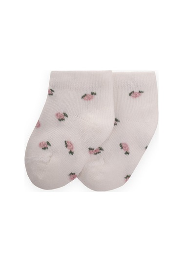 Cigit Çiçek Desenli Bebe Patik Çorabı 0-4 Yaş Ekru Ekru