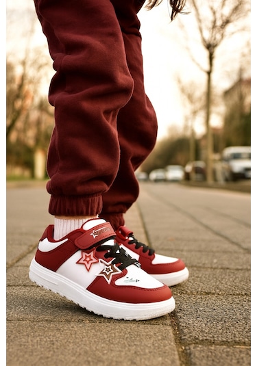 Kız Çocuk Yıldız Detaylı Sneaker Ayakkabı Bordo