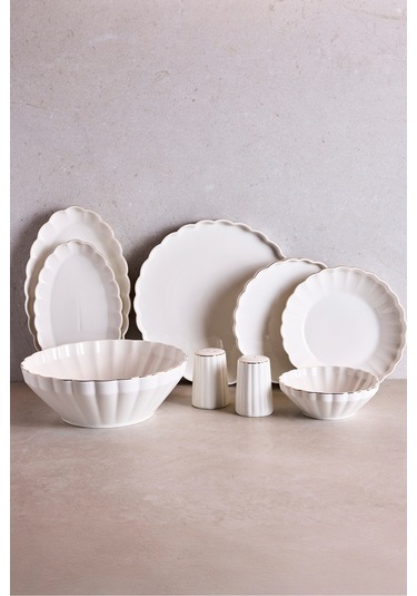 İstanbul Gold 29 Parça 6 Kişilik Porselen Gold Yaldızlı Yemek Takımı Beyaz Beyaz