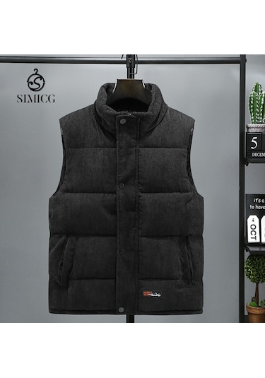 Sonbahar Ve Kış Modası Kalın Kadife Erkek Pamuklu Yelek Siyah