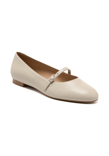Cream Babet Kadın 70p5 Frau Leather Ballet Flats With Strap Krem