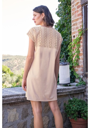 Monamise 22080 Kadın Kısa Kollu Gecelik-bej Bej