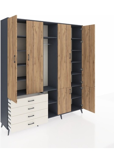 Hyperion Dolap 14 Raflı 4 Çekmeceli Tek Askılı 220x44x243 Antrasit-çam/aytaşı Atlas Çam/aytası