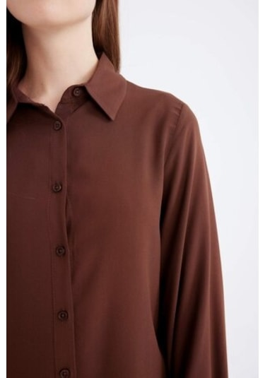 Defacto Regular Fit Gömlek Yaka Basic Düz Viskon Uzun Kollu Gömlek Tunik D2613ax24aubn271 Kahve