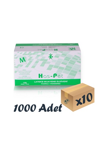 Has-pet Lateks Muayene Eldiveni Pudralı Medium 10 x 100'lü