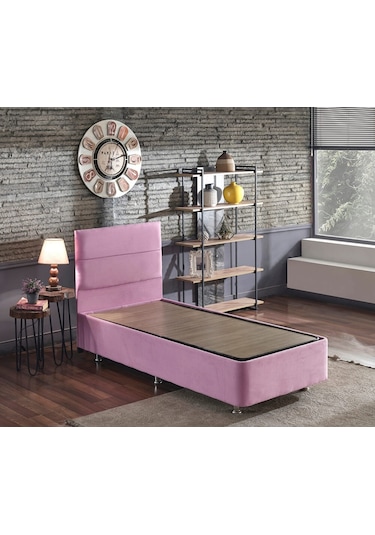 Nironyatak Pinky Baza Ve Başlık - 100 x 200 CM Cm Tek Kişilik Sandıklı Pembe Kuma