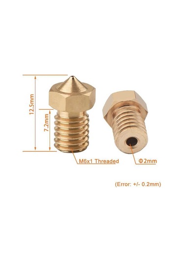Koodmax 3d Yazıcı Extruder M6 1.75mm / 0.2mm V5 - V6 Pirinç Nozzle Baskı Kafası