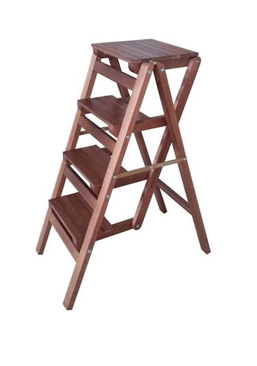 Ahşap Merdiven Tabure Katlanır Ceviz 4 Basamak Ceviz