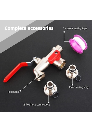 Maoyaya Çift Çıkış Musluğu, 1/2-3/4 İnç Küresel Vana, Ekru Pirinçten Ekru