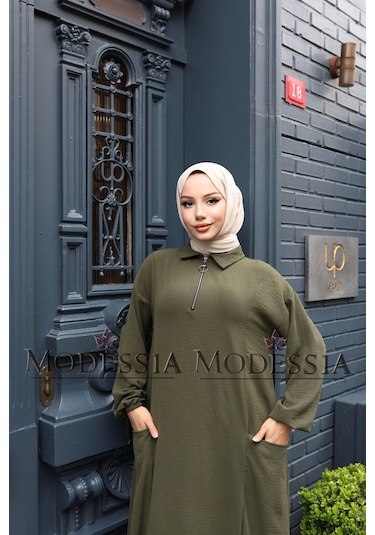 Kadın Haki Aerobin Uzun Önü Yarım Fermuarlı İkili Takım T1216 Haki