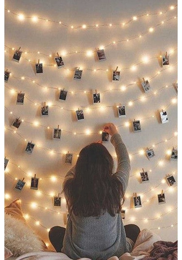 Peri Led Işık 5 Metre Sarı Pilli + 25 Adet Küçük Mandal