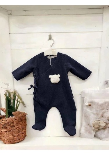 Kız Bebek Ayıcık Desenli Polar Kışlık Tulum-15267 Lacivert