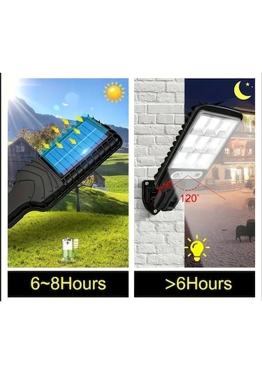 108 Cob Led Kumandalı Güneş Enerjili Hareket Sensörlü Bahçe Garaj Sokak Aydınlatma Lambası Sokak Lambası Çok Renkli