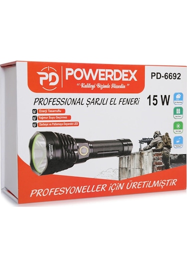 15 Watt 1000 Lümen Profesyonel Şarjlı El Feneri Pd-6692 Çok Renkli