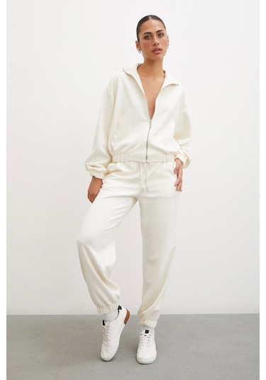 Never More Fermuarlı Sweatshirt Ekru