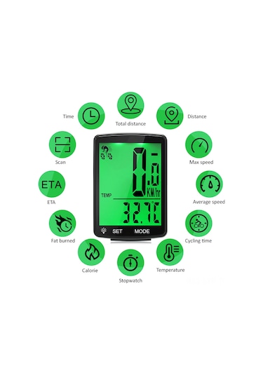 Ranyeek Ya100-a Bisiklet Hız Göstergesi: 2.8 İnç Büyük Ekran, Kablosuz, Su Geçirmez, Led Aydınlatmalı, Beyaz Kasa Beyaz