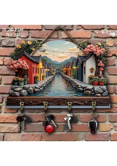 Ahşap Anahtarlık Ve Dekoratif Duvar Panosu, 4 Askılı 0012