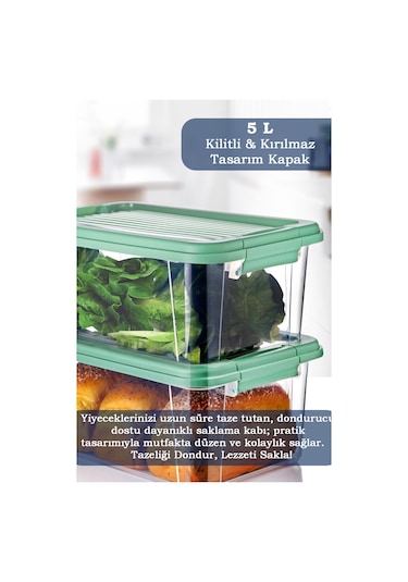 2'li 5 Lt Un Bakliyat Erzak Saklama Kabı Seti - Banyo Düzenleyici Deterjanlık Saklama Kutusu 2x5l Yeşil