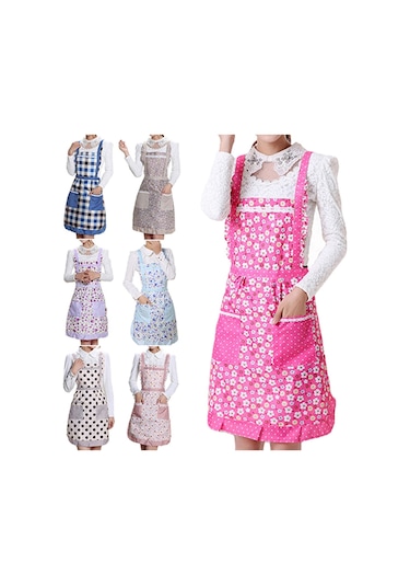 Kadın Önlüğü Rahat Aşçı Şef Çiçek Cep Mutfak Restoran Prenses Önlüğü 9