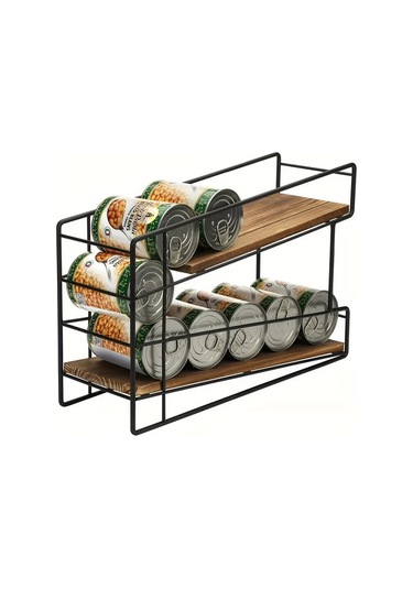 Honeybeeshop 1 Adet Ahşap Ve Demir Çift Katmanlı İçecek Düzenleyici Siyah Ve Kahverengi Mutfak Depolama Tezgah Tasarımı Eğimli Raf Ev Düzenleme 1100 Koyu Ceviz