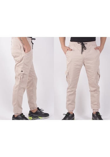 Black Steel Bel -Paça Lastikli Yanları Kargo Cepli Pantolon-19000