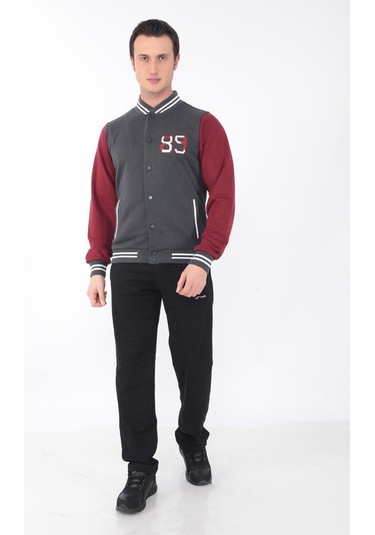 Erkek Kolej Ceket 3 Iplik Içi Fileli Kolej Ceket Antramelaj Bordo