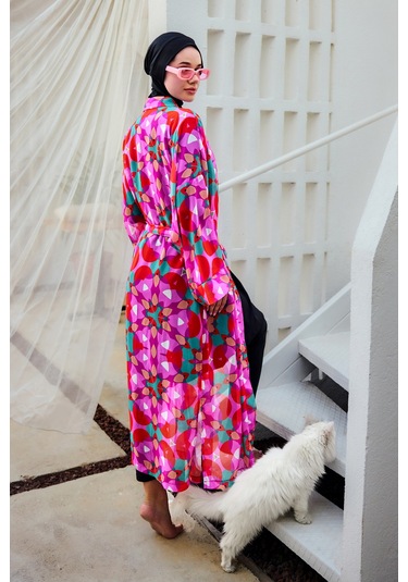 Remsa Tesettür Mayo Üzerine Tek Kaftan Kimono Pareo Pembe03 Rp024 Renkpare Pembe