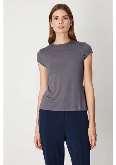 On Kadın Sıfır Yaka Ay Kol Basic Bluz 61302 Antrasit Antrasit