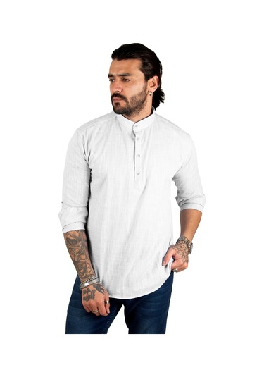 Deepsea Erkek Gri Yarım Düğmeli Hakim Yaka Flamlı Keten Gömlek 2201914 Gri Deepsea Erkek Gri Yarım Düğmeli Hakim Yaka Flamlı Keten Gömlek 2201914 Gri