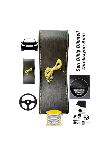 Renault Clio Iı Hb 2002-2008 Deri Direksiyon Kılıfı Dikmeli Sarı Dikiş