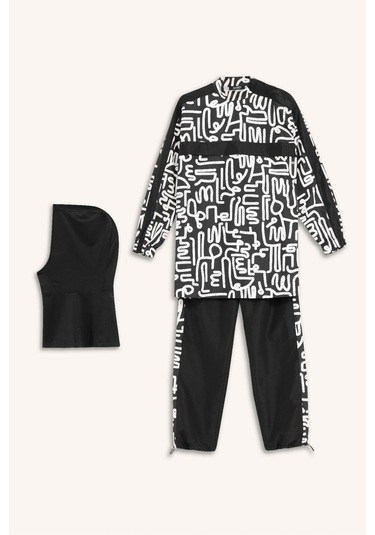 DeFacto Regular Fit Su İtici 3'lü Desenli Burkini Tesettür Mayo Takım E7996AX25HSBK81