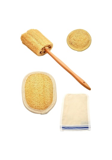 Doğal Kabak Lifi Yüz + Vücut + Sırt Banyo Hamam Kesesi 4'lü
