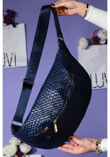 Venta Lacivert Örgü Kadın Büyük Bel Çantası Lacivert