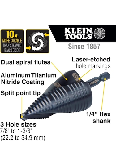 Klein Tools Qrst15 Kademeli Matkap Ucu, Hızlı Çıkarma Spiral Çift