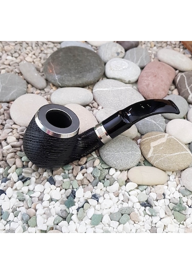 Falconetti 9 MM Metal Süslü Maun Eğik Sap Ahşap Pipo  Py54