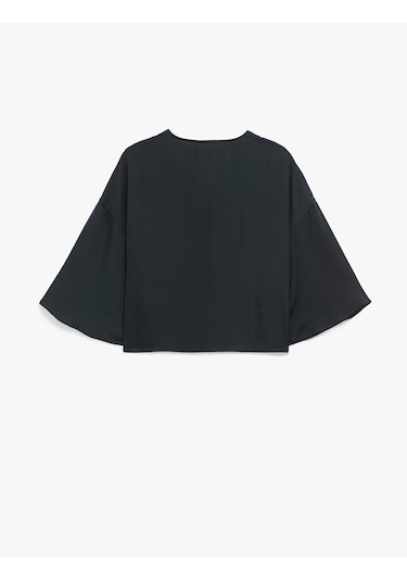 Koton Yuvarlak Bağlamalı Yaka 3/4 Yarasa Kol Oversize Bluz Lacivert 5sak60224pw