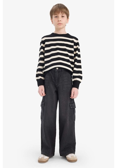 Defacto Erkek Çocuk Bisiklet Yaka Çizgili Kazak F0960a825wnbk81 Siyah