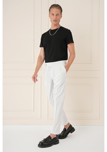 Yandan Tokalı Çift Pileli Esnek Pamuk Taş Pantolon P 1160 Taş