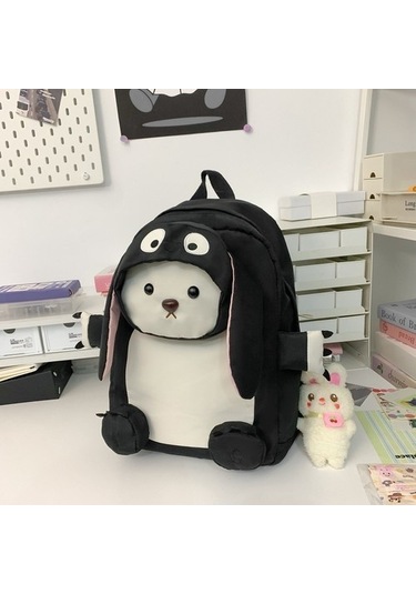 Sevimli Karikatür Sırt Çantası Kadın Kore Versiyonu Uzun Kulaklı Ayı Ortaokul Öğrencisi Bebek Sırt Çantası Okul Çantası 5631 Siyah - Sarı