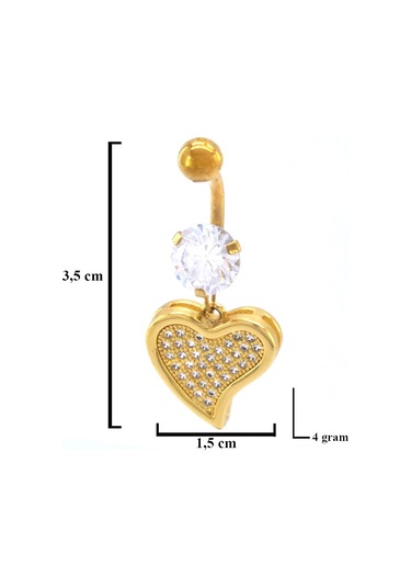 Ferizz Altın Kaplama Zirkon Taşlı Kalpli Piercing Prc-118 Altın
