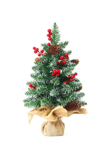 18" Mini Noel Ağaçları Yapay Masa Üstü Noel Ağacı Yeşil Kırmızı